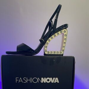 Fashion Nova Black Heels with Rhinestone